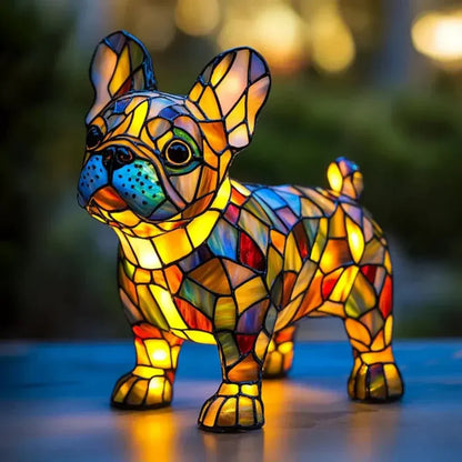 Mosaic Stained Glass Dog Animal Table Lamp for Bedroom