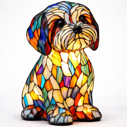 Mosaic Stained Glass Dog Animal Table Lamp for Bedroom