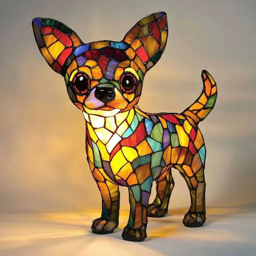 Mosaic Stained Glass Dog Animal Table Lamp for Bedroom