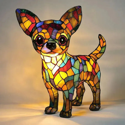 Mosaic Stained Glass Dog Animal Table Lamp for Bedroom