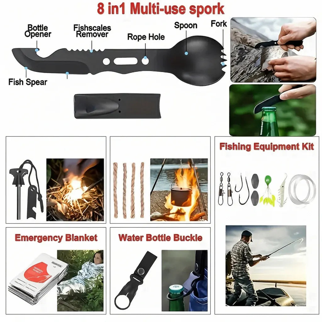 Multi-Tool Tactical Survival Backpack with First Aid Kit