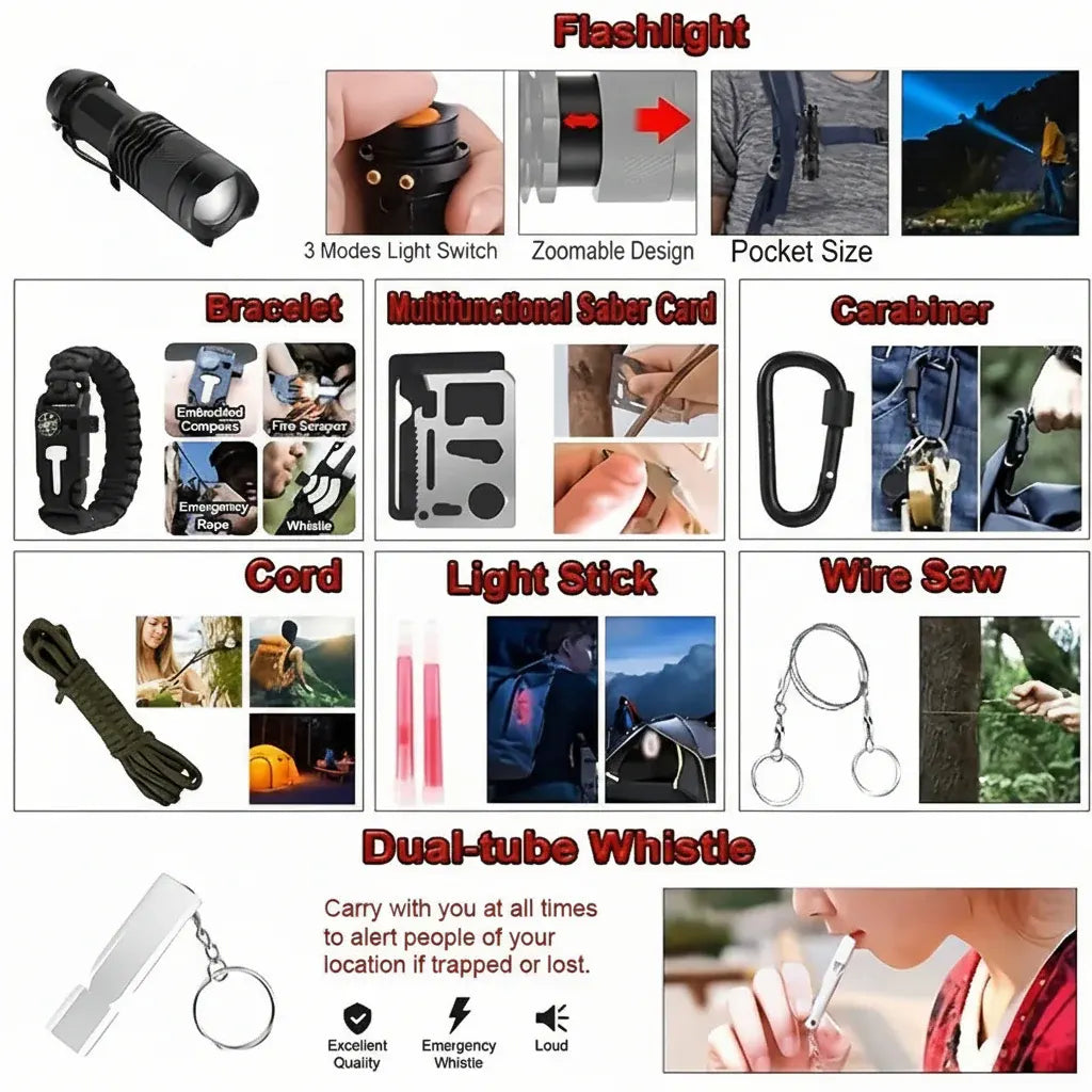 Multi-Tool Tactical Survival Backpack with First Aid Kit