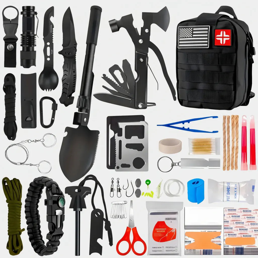 Multi-Tool Tactical Survival Backpack with First Aid Kit