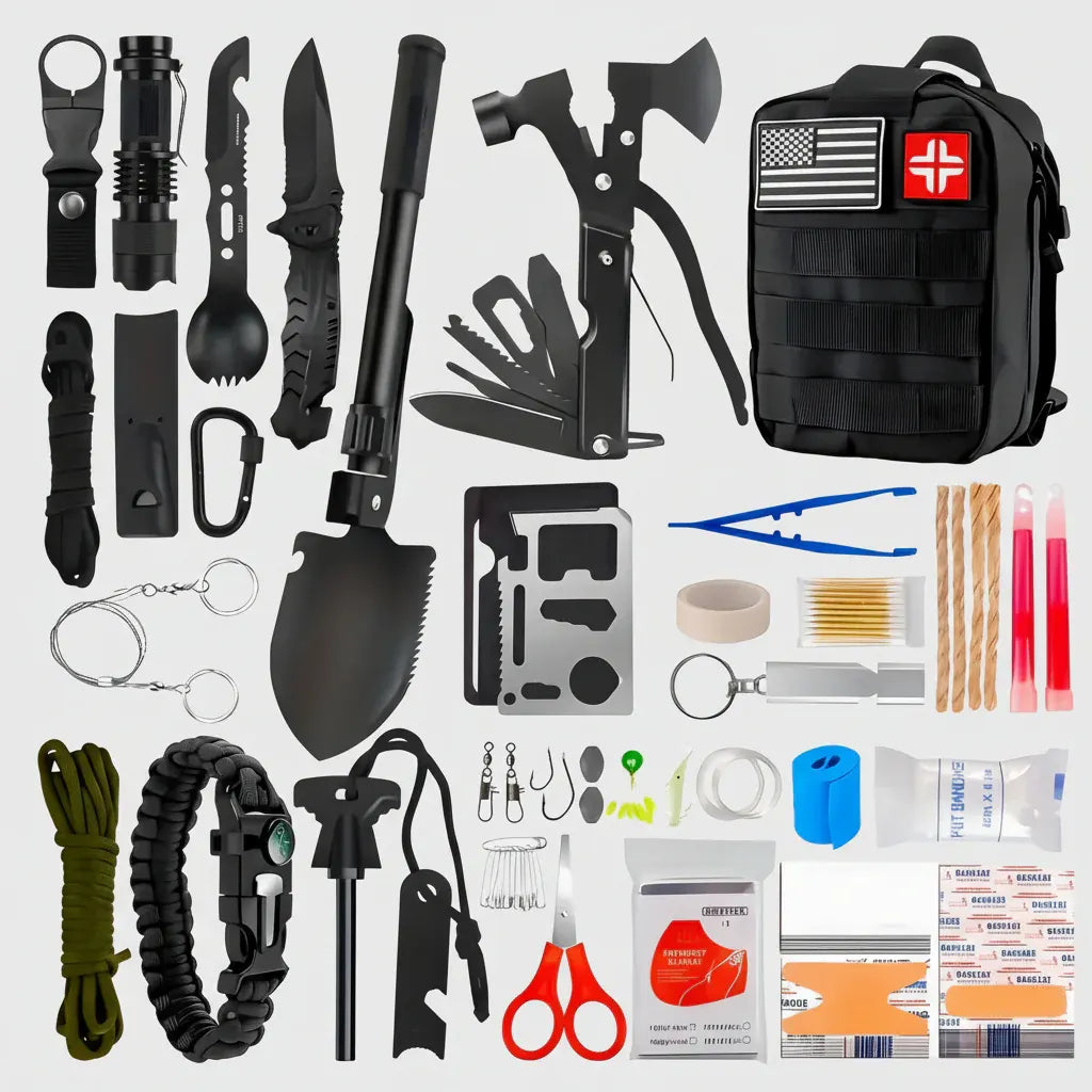 Multi-Tool Tactical Survival Backpack with First Aid Kit