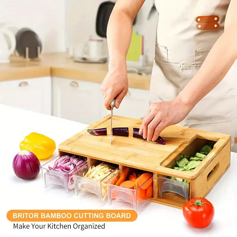 Multifunctional Bamboo Cutting Board with Storage Trays & Graters | Kitchen Prep Station