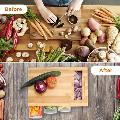 Multifunctional Bamboo Cutting Board with Storage Trays & Graters | Kitchen Prep Station