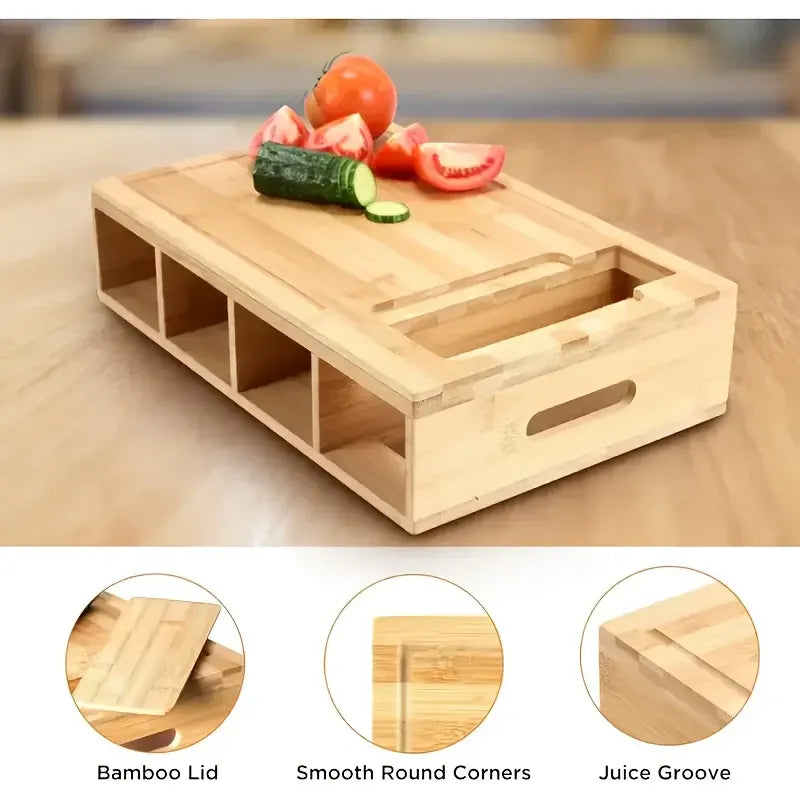 Multifunctional Bamboo Cutting Board with Storage Trays & Graters | Kitchen Prep Station