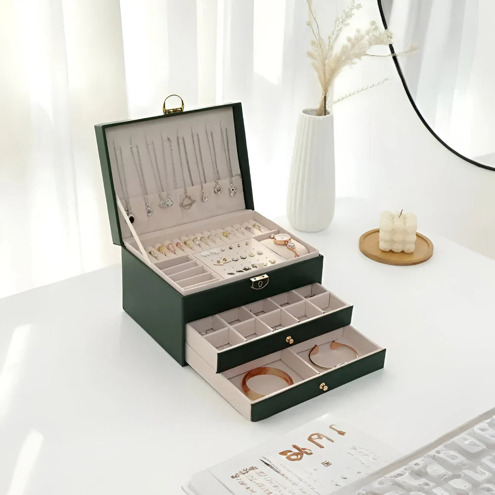Multilayer Textured Jewelry Storage Case with Display Organizer