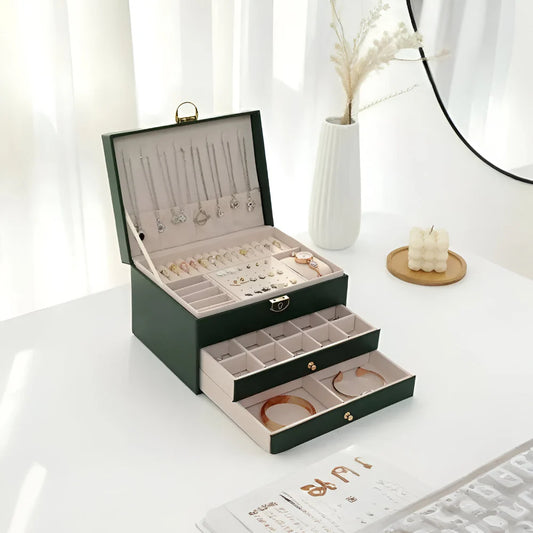 Multilayer Textured Jewelry Storage Case with Display Organizer