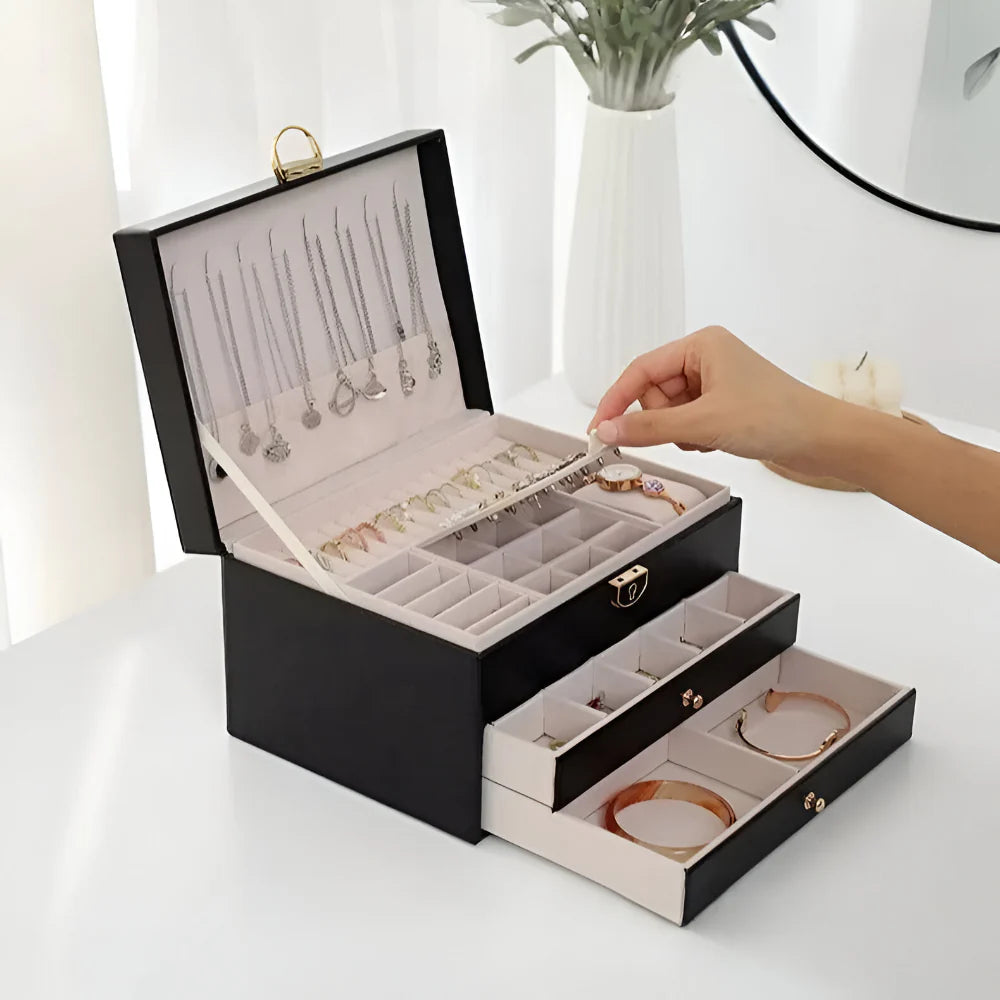 Multilayer Textured Jewelry Storage Case with Display Organizer