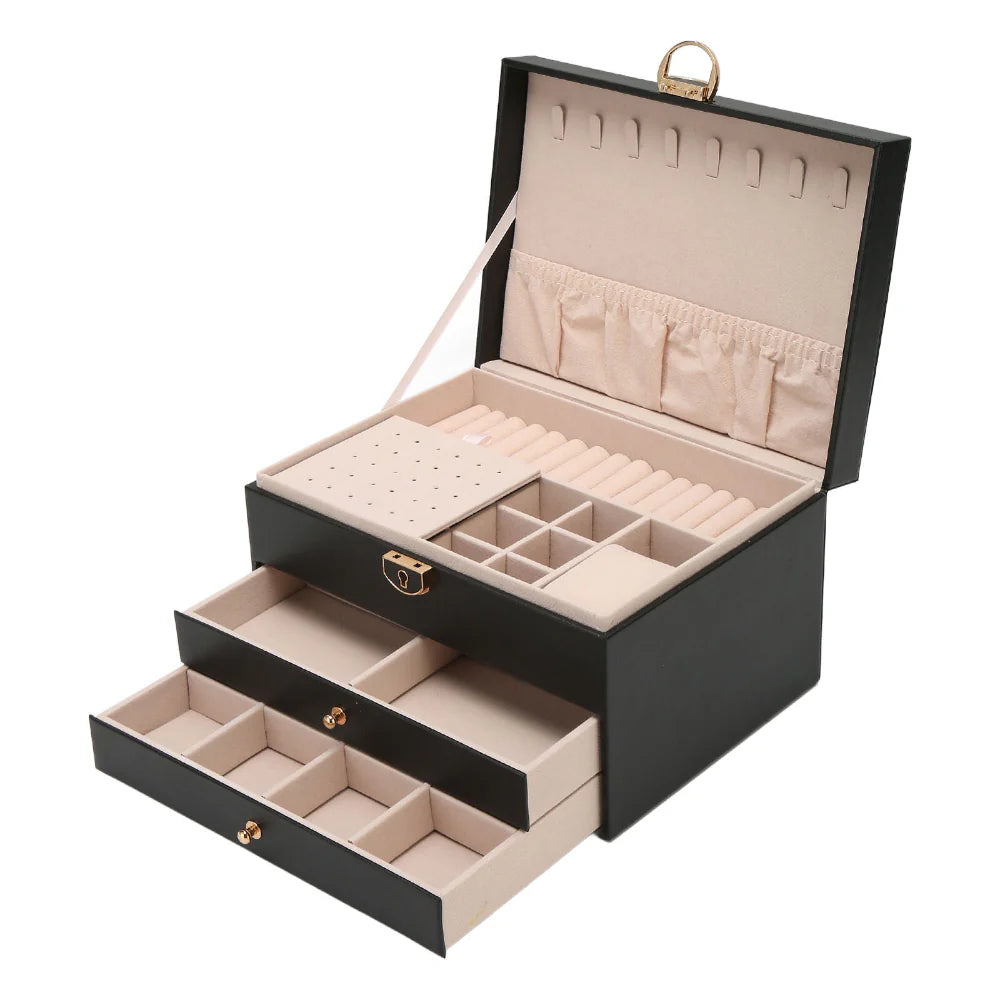Multilayer Textured Jewelry Storage Case with Display Organizer