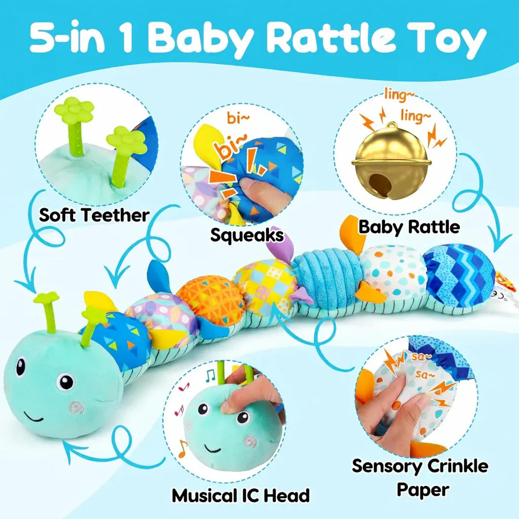 Musical Sensory Caterpillar Plush - Tummy Time Toy for Infants