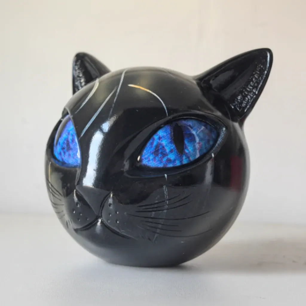 Mystic Cat Head Resin Sculpture Tabletop Home Decor Art