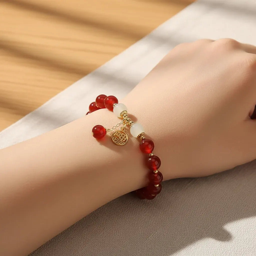 Natural Stone Beaded Bracelet – Red Gemstone Jewelry, Mother's Day Gift