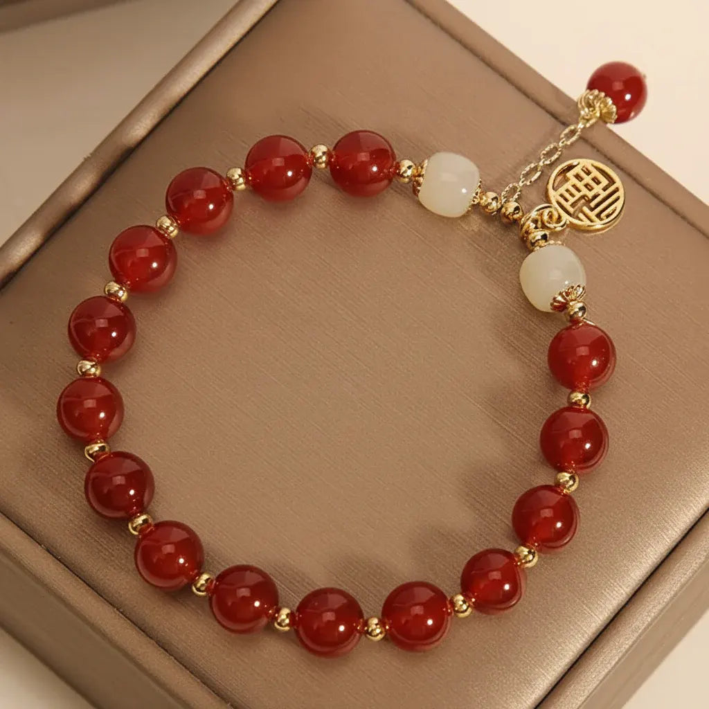 Natural Stone Beaded Bracelet – Red Gemstone Jewelry, Mother's Day Gift
