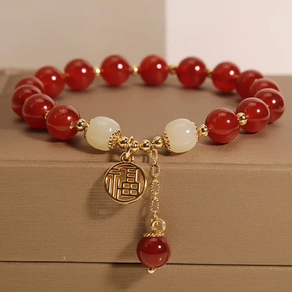 Natural Stone Beaded Bracelet – Red Gemstone Jewelry, Mother's Day Gift