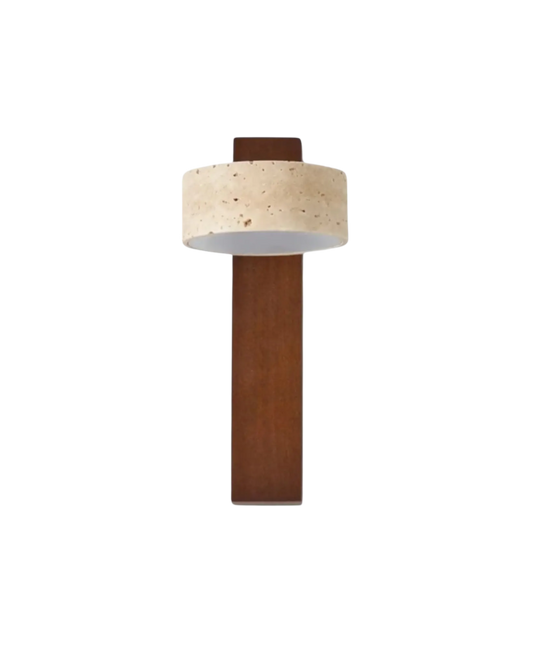 Natural Travertine Sconce | Contemporary Stone & Wood Wall Light