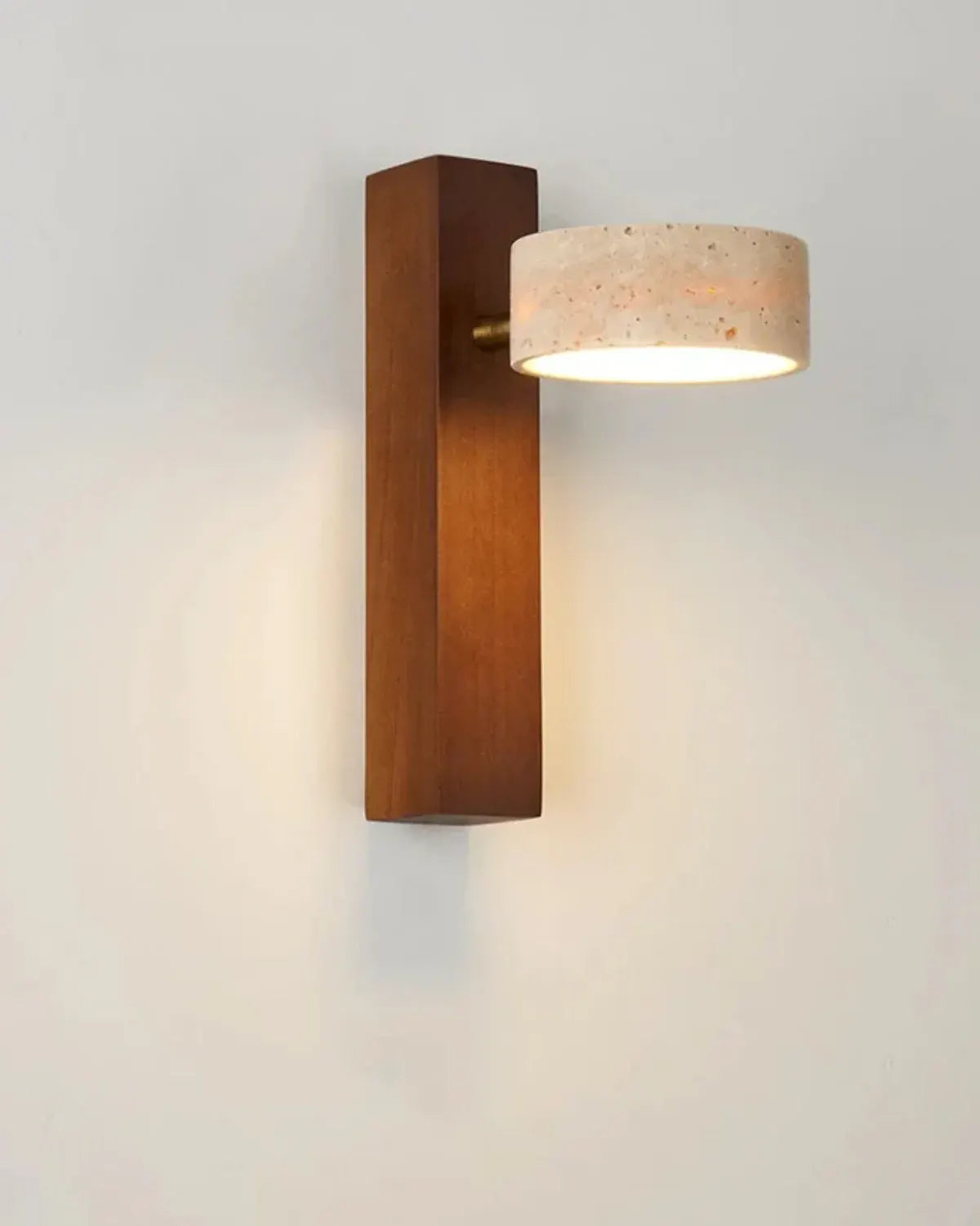 Natural Travertine Sconce | Contemporary Stone & Wood Wall Light