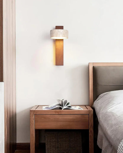 Natural Travertine Sconce | Contemporary Stone & Wood Wall Light