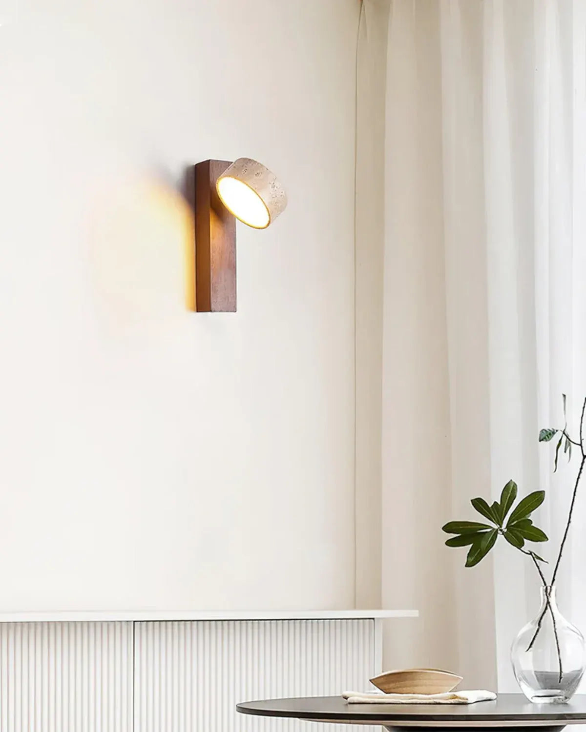 Natural Travertine Sconce | Contemporary Stone & Wood Wall Light