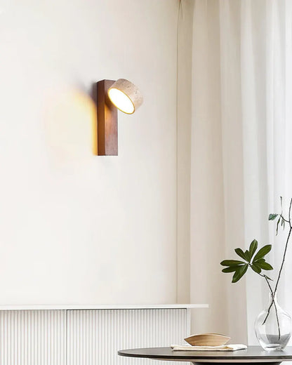Natural Travertine Sconce | Contemporary Stone & Wood Wall Light