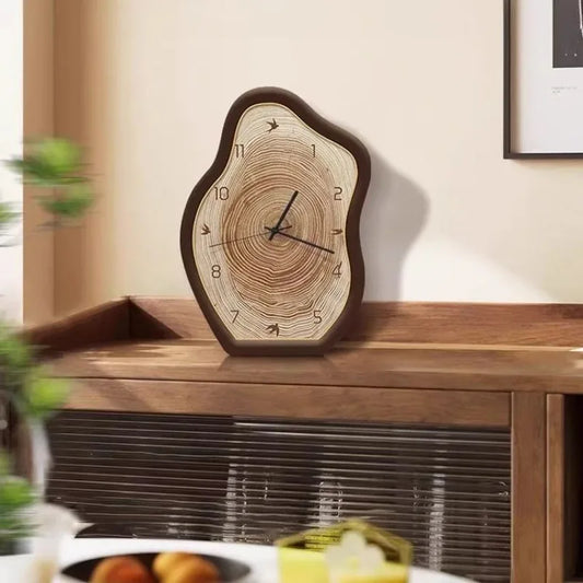 Natural Wood Grain Wall Clock with Rustic Ring Design