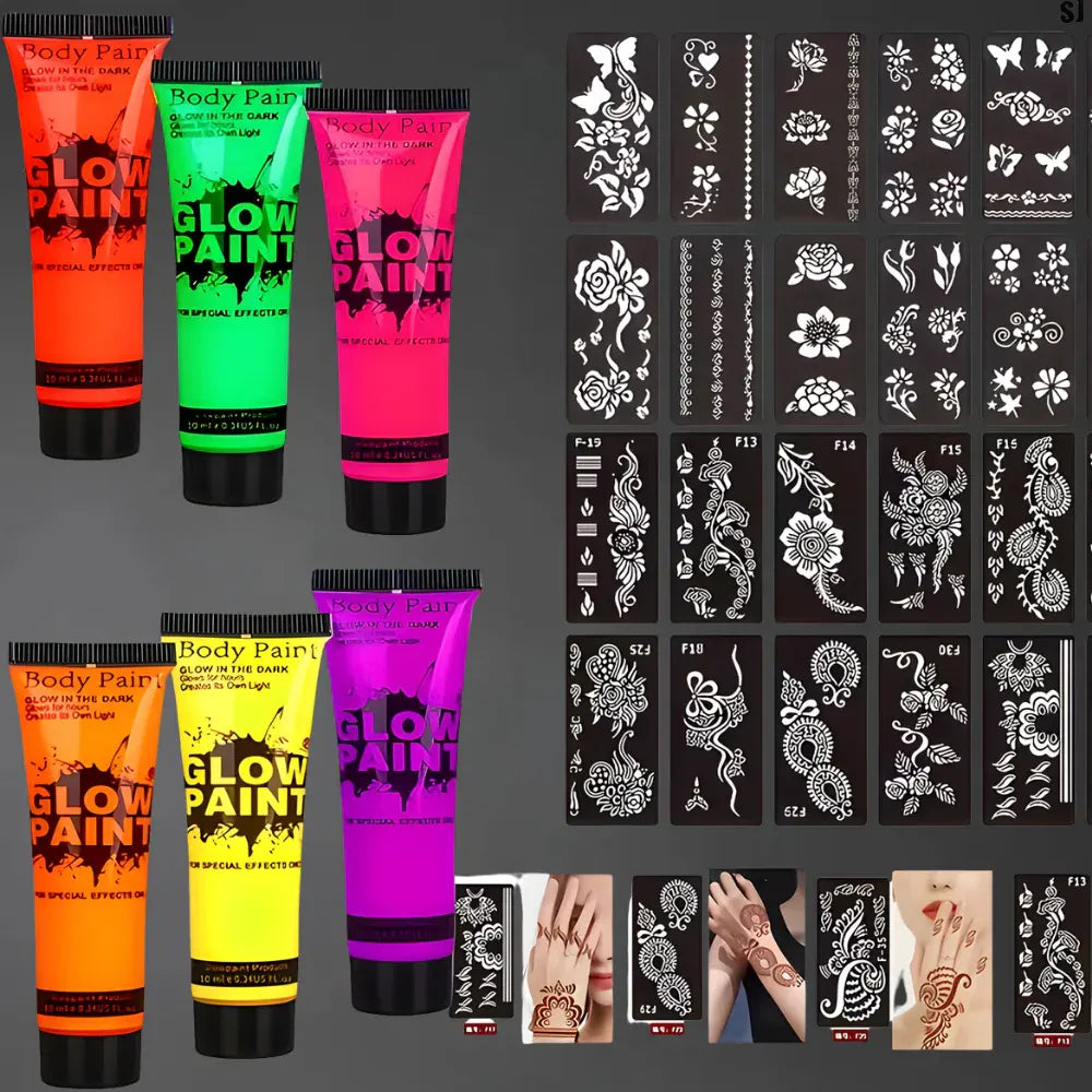Neon UV Glow Face & Body Paint Set - Soccer Ball Design