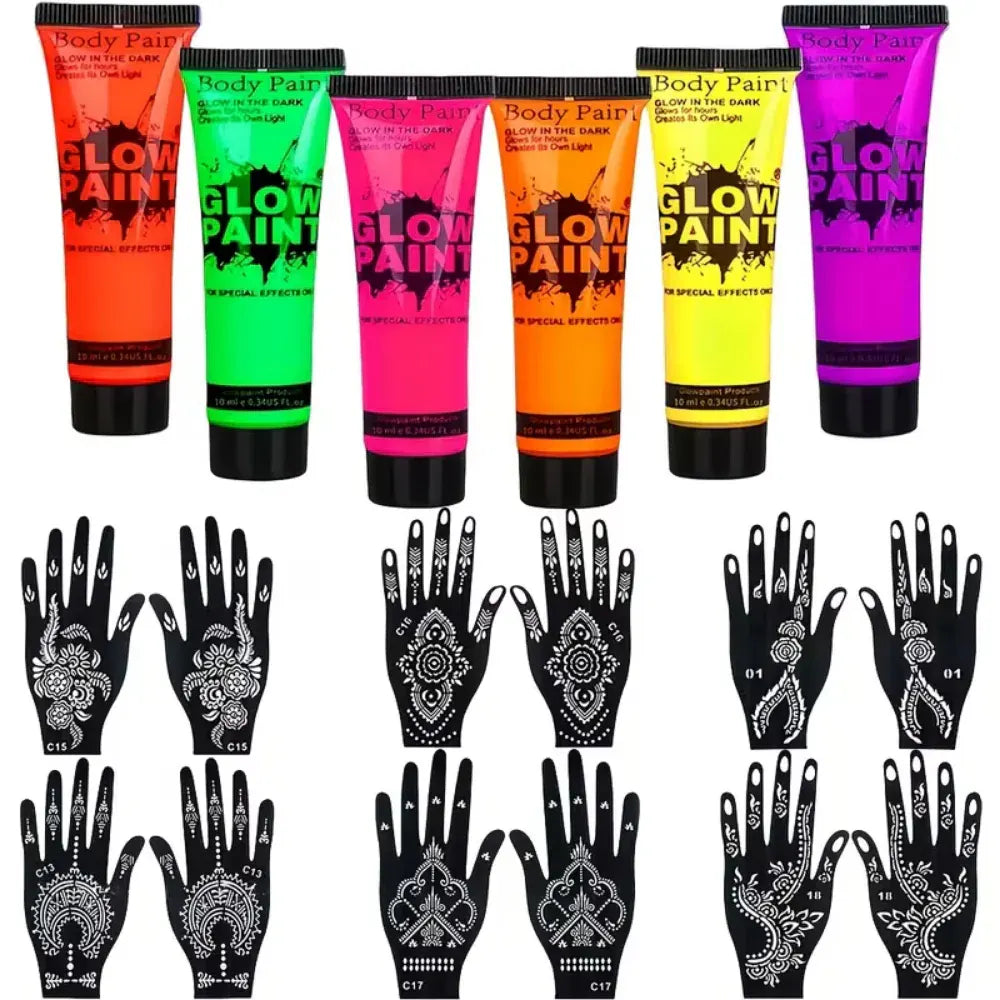 Neon UV Glow Face & Body Paint Set - Soccer Ball Design