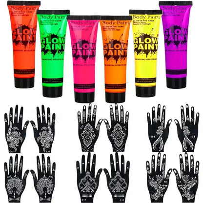 Neon UV Glow Face & Body Paint Set - Soccer Ball Design