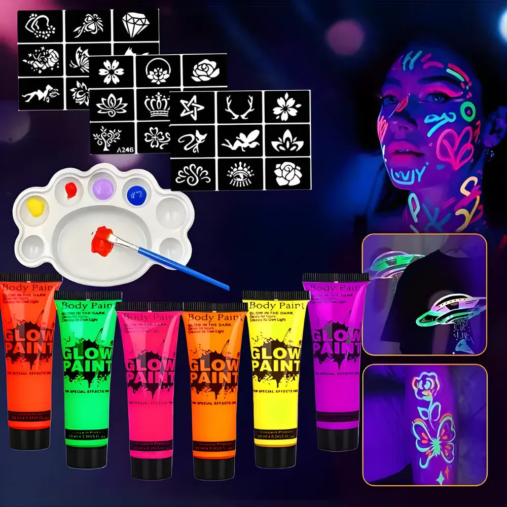 Neon UV Glow Face & Body Paint Set - Soccer Ball Design