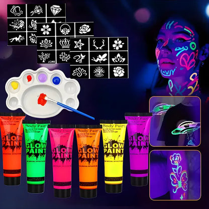 Neon UV Glow Face & Body Paint Set - Soccer Ball Design