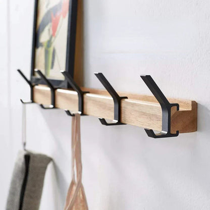 Nordic Adjustable Wall-Mounted Coat Rack with Dual Hooks in Black & Wood Finish