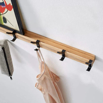 Nordic Adjustable Wall-Mounted Coat Rack with Dual Hooks in Black & Wood Finish