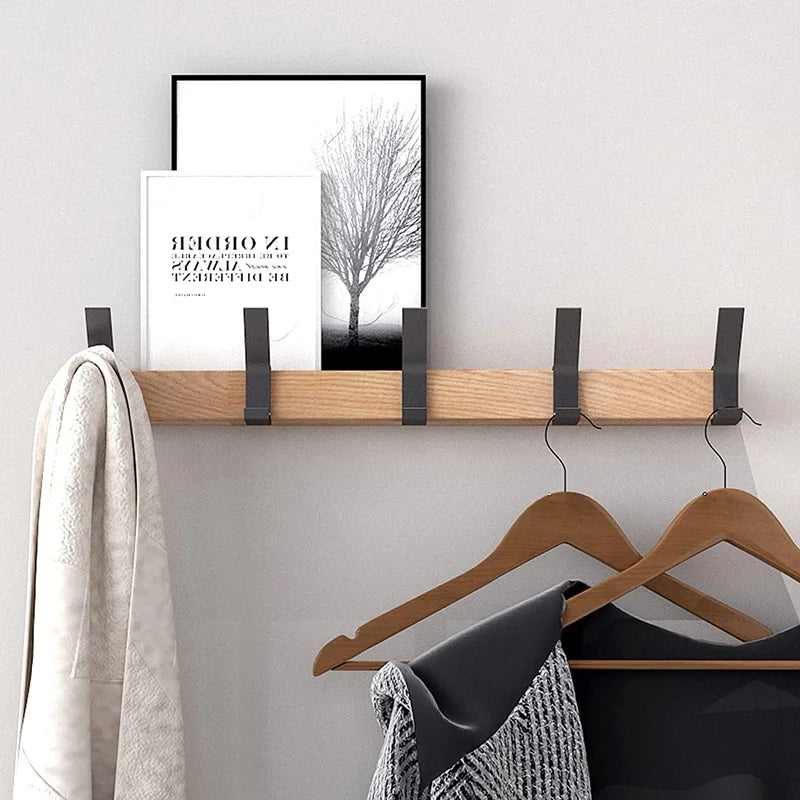 Nordic Adjustable Wall-Mounted Coat Rack with Dual Hooks in Black & Wood Finish