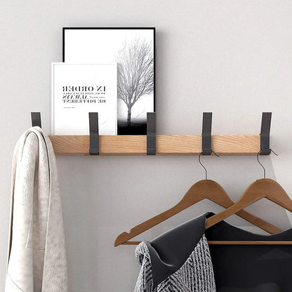 Nordic Adjustable Wall-Mounted Coat Rack with Dual Hooks in Black & Wood Finish