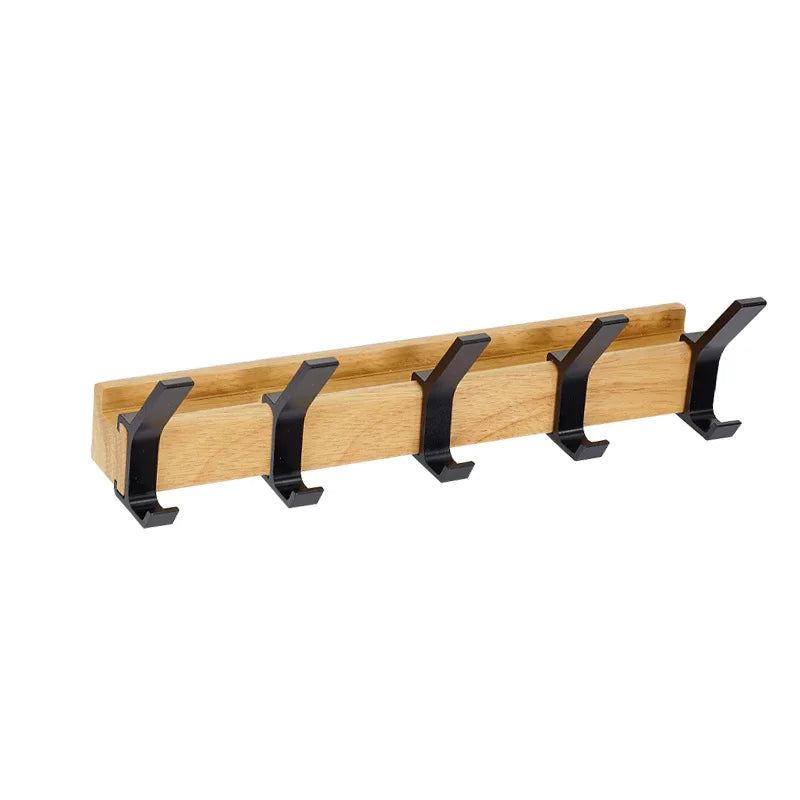 Nordic Adjustable Wall-Mounted Coat Rack with Dual Hooks in Black & Wood Finish