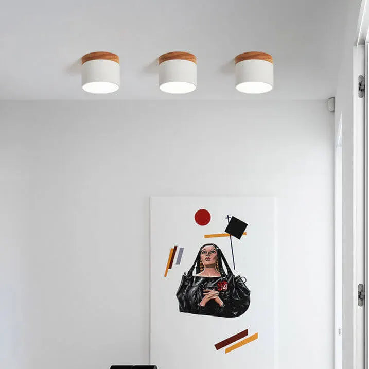 Nordic Macaron LED Flush Mount Ceiling Light with Wood Accent