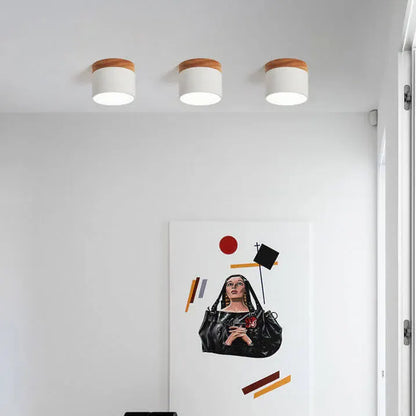 Nordic Macaron LED Flush Mount Ceiling Light with Wood Accent