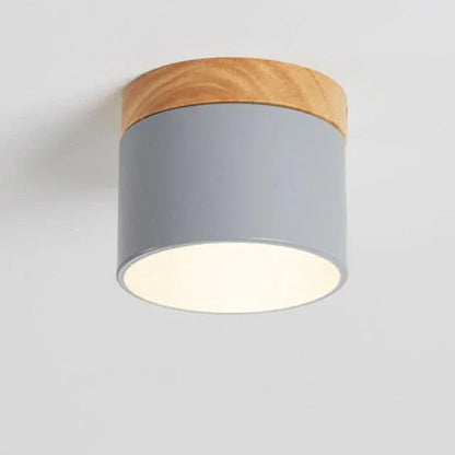 Nordic Macaron LED Flush Mount Ceiling Light with Wood Accent