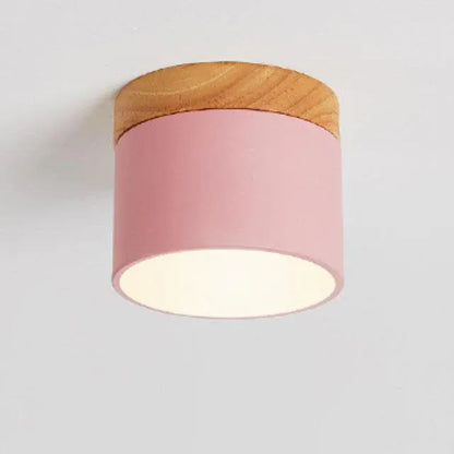 Nordic Macaron LED Flush Mount Ceiling Light with Wood Accent