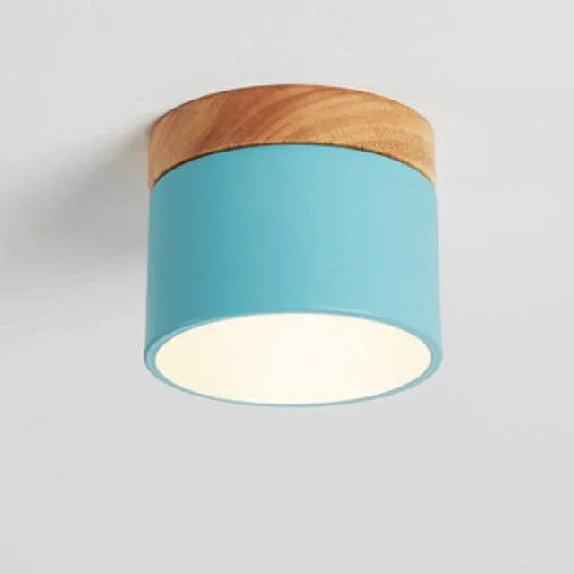 Nordic Macaron LED Flush Mount Ceiling Light with Wood Accent
