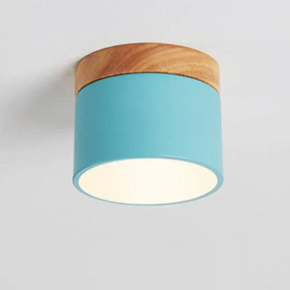 Nordic Macaron LED Flush Mount Ceiling Light with Wood Accent