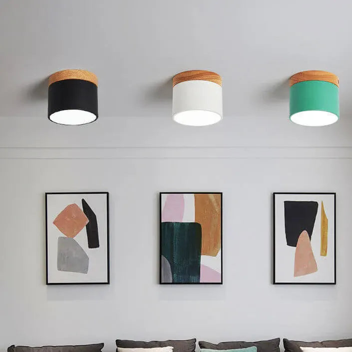 Nordic Macaron LED Flush Mount Ceiling Light with Wood Accent