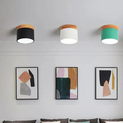 Nordic Macaron LED Flush Mount Ceiling Light with Wood Accent