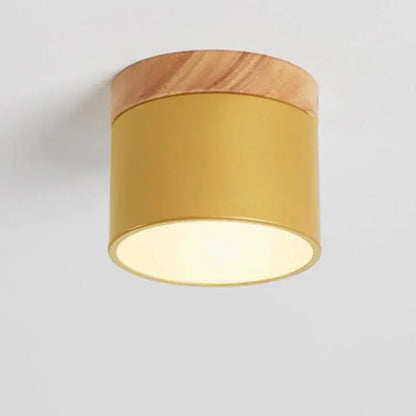 Nordic Macaron LED Flush Mount Ceiling Light with Wood Accent