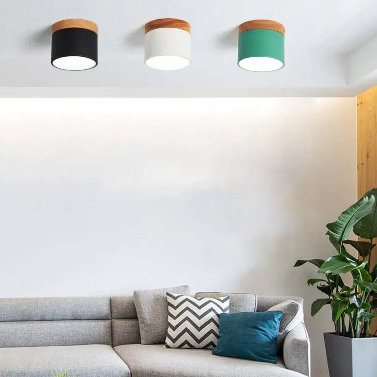 Nordic Macaron LED Flush Mount Ceiling Light with Wood Accent