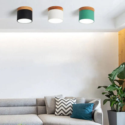 Nordic Macaron LED Flush Mount Ceiling Light with Wood Accent