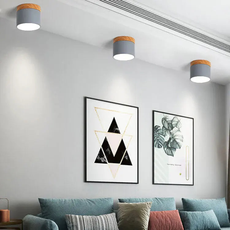 Nordic Macaron LED Flush Mount Ceiling Light with Wood Accent