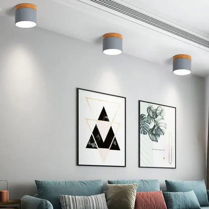 Nordic Macaron LED Flush Mount Ceiling Light with Wood Accent