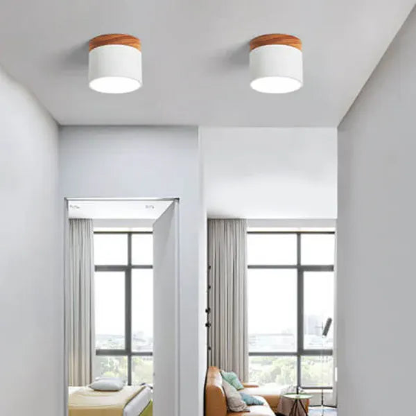Nordic Macaron LED Flush Mount Ceiling Light with Wood Accent